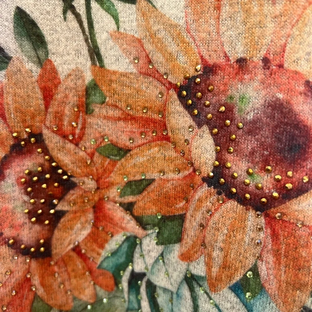 Cactus + Pearl Floral Cowl Neck Tunic Top XXL Rhinestone Boho Cottagecore - Picture 6 of 6